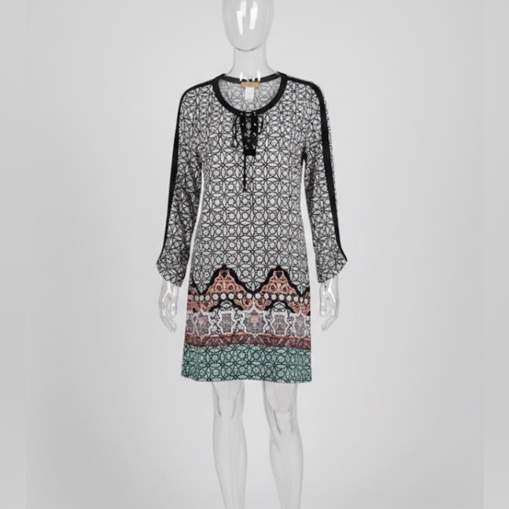 Valerie Stevens Laced Up Top Women's Medium Long Sleeved Shirt Multi Pattern